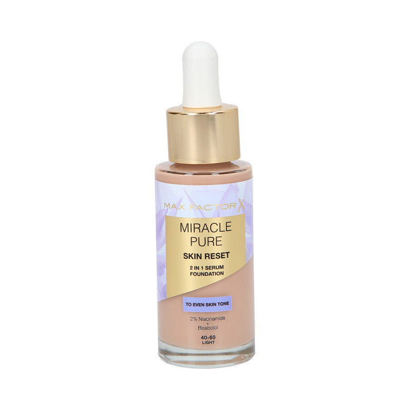 MAX FACTOR MIRACLE PURE SKIN RESET Fondotinta con siero nutriente alla niacinamide 40-60 da leggero a medio 30 ml