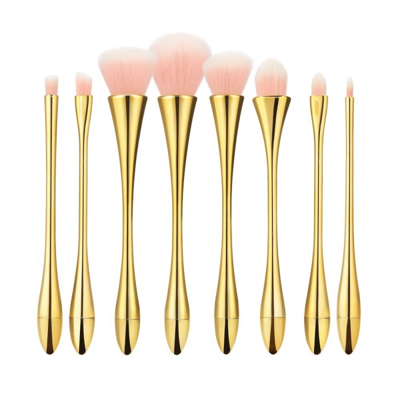MIMO Set di 8 pennelli setole rosa con manico e ghiera oro