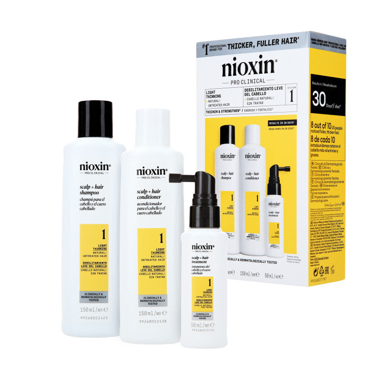 NIOXIN PRO CLINICAL 1 Kit di cura in tre fasi per capelli naturali e leggermente diradati 2 x 150 ml + 50 ml