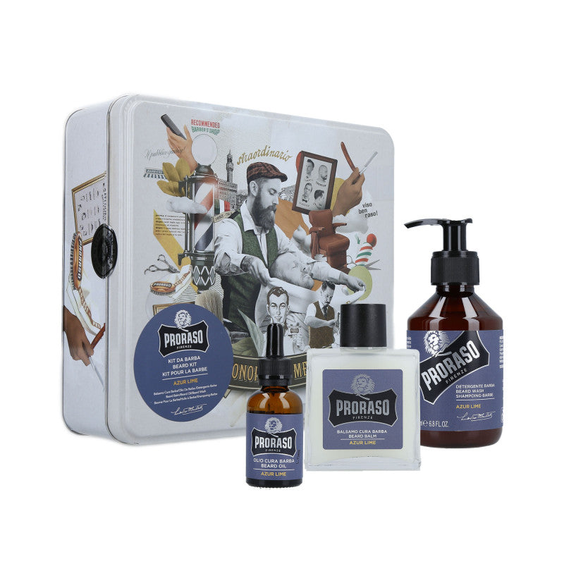 PRORASO SINGLE BLADE Azur Lime Kit per la cura della barba