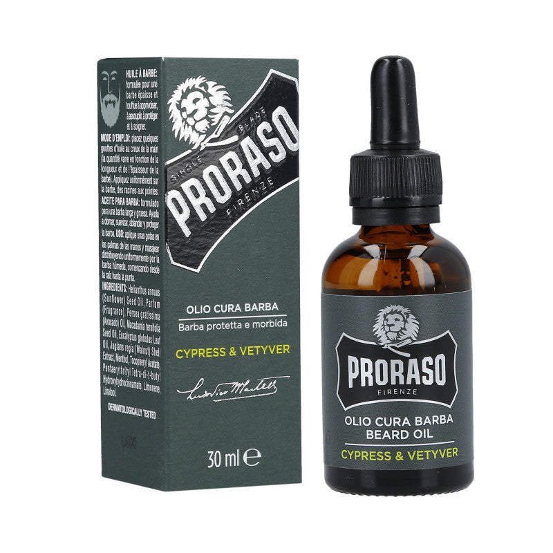PRORASO SINGLE BLADE Olio da barba Cypress & Vetyver 30ml
