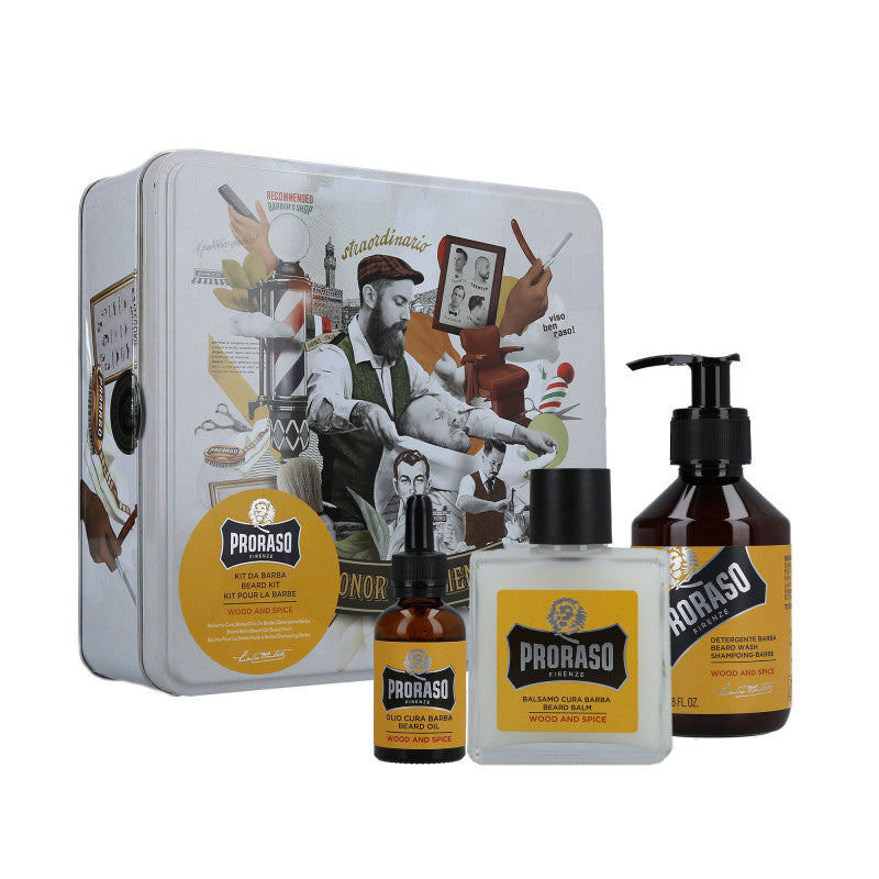 PRORASO SINGLE BLADE Wood And Spice Kit per la cura della Barba