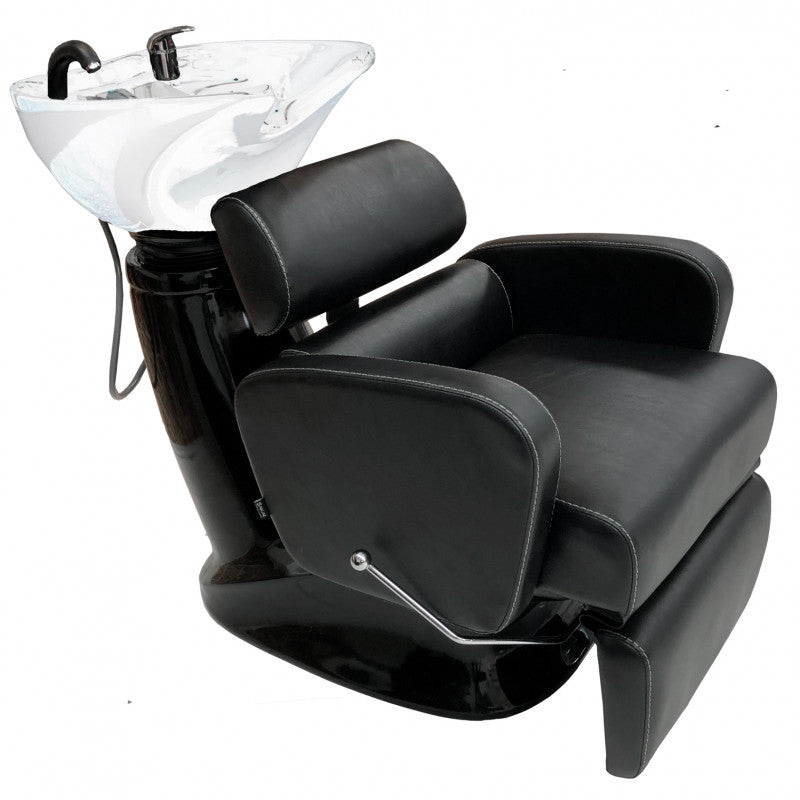 SAKAI RE-FLEX Poltrona Lavatesta con poggiapiedi, bianco e nero